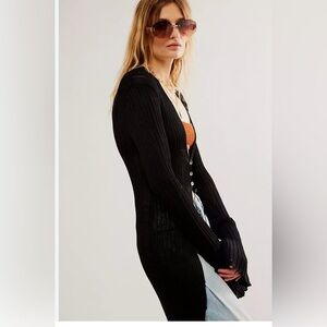 NWT Free People Vie Boheme Black Ribbed Cardigan Size Small 🖤
